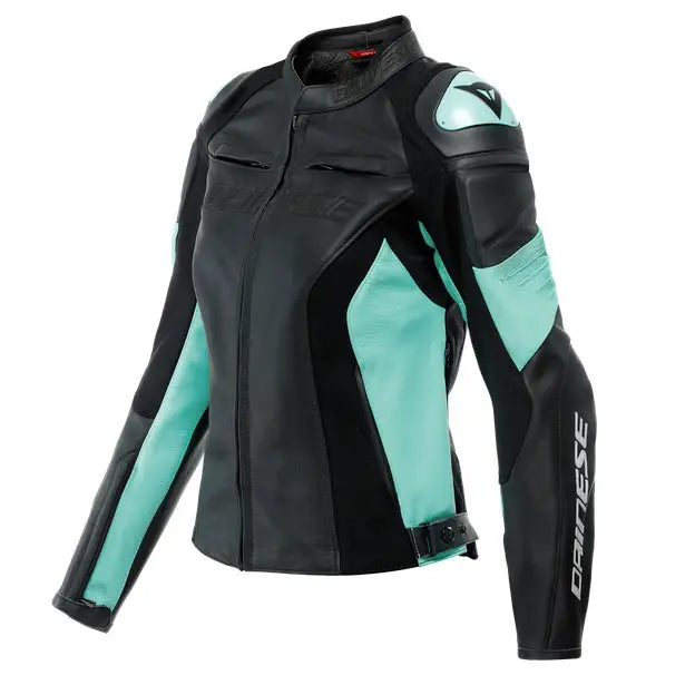 Chamarra de Piel para Mujer Dainese Racing 4 Black/Acqua-Green