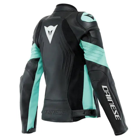 Chamarra de Piel para Mujer Dainese Racing 4 Black/Acqua-Green