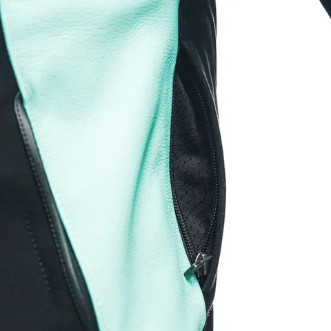 Chamarra de Piel para Mujer Dainese Racing 4 Black/Acqua-Green