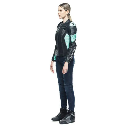Chamarra de Piel para Mujer Dainese Racing 4 Black/Acqua-Green