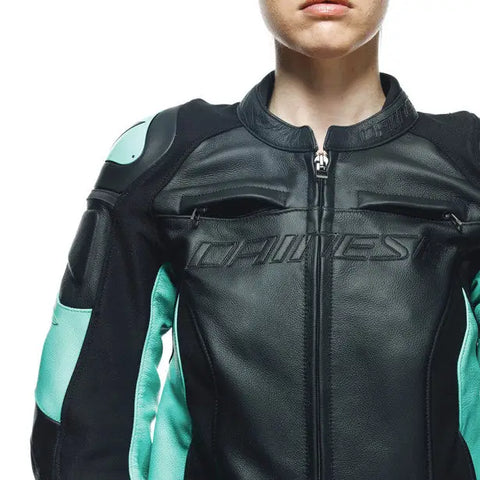 Chamarra de Piel para Mujer Dainese Racing 4 Black/Acqua-Green