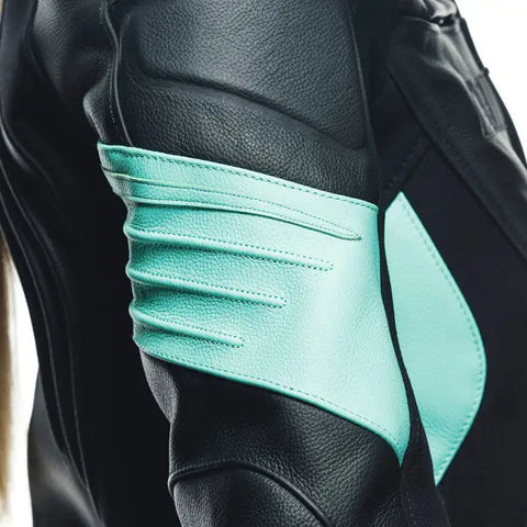 Chamarra de Piel para Mujer Dainese Racing 4 Black/Acqua-Green