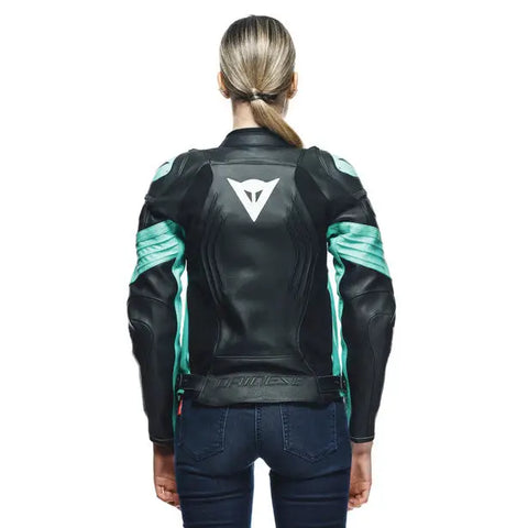 Chamarra de Piel para Mujer Dainese Racing 4 Black/Acqua-Green