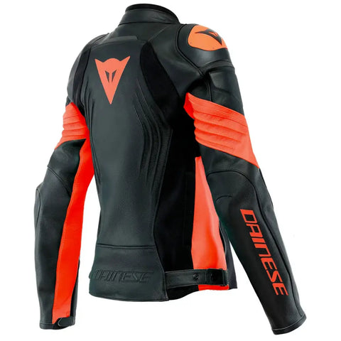 Chamarra de Piel para Mujer Dainese Racing 4 Black/Fluo-Red
