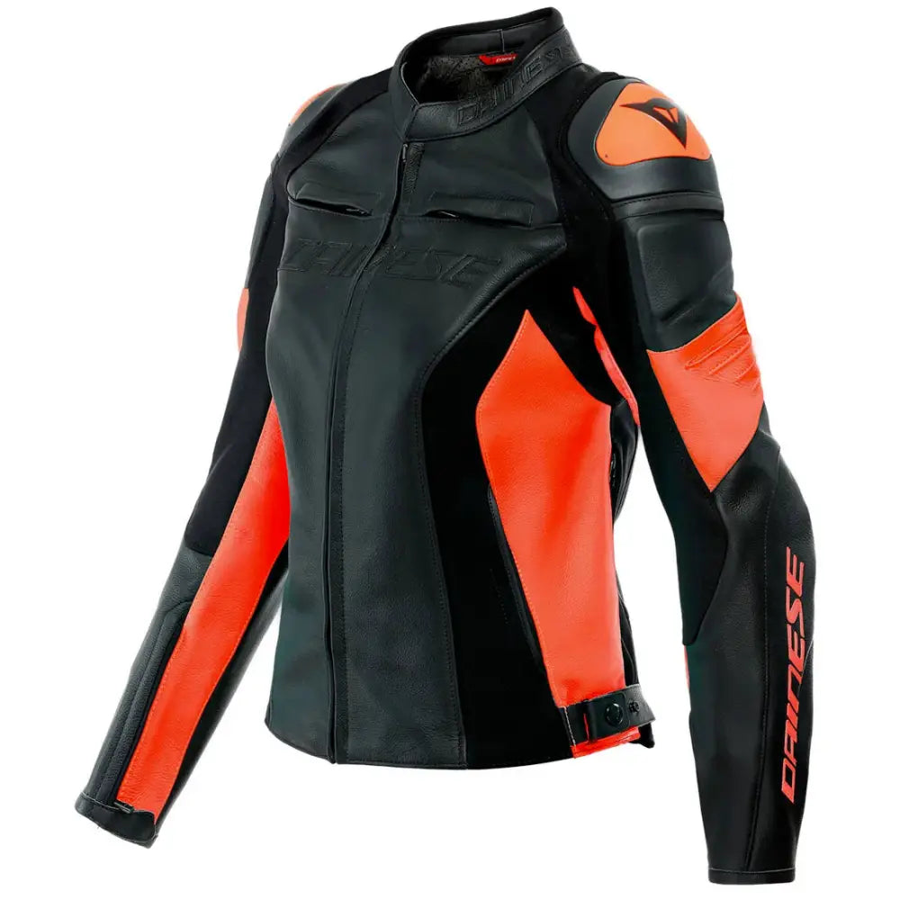 Chamarra de Piel para Mujer Dainese Racing 4 Black/Fluo-Red