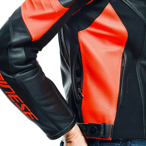 Chamarra de Piel para Mujer Dainese Racing 4 Black/Fluo-Red