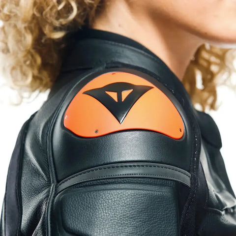 Chamarra de Piel para Mujer Dainese Racing 4 Black/Fluo-Red