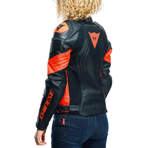 Chamarra de Piel para Mujer Dainese Racing 4 Black/Fluo-Red