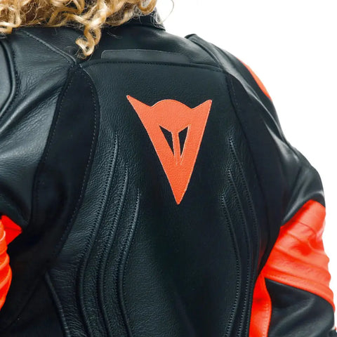 Chamarra de Piel para Mujer Dainese Racing 4 Black/Fluo-Red