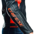 Chamarra de Piel para Mujer Dainese Racing 4 Black/Fluo-Red