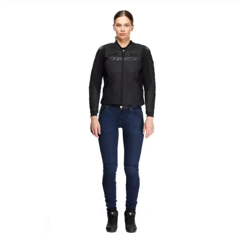 Chamarra de Piel para Mujer Dainese Racing 5 Black/Black