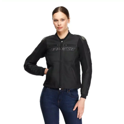 Chamarra de Piel para Mujer Dainese Racing 5 Black/Black