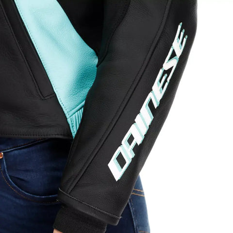 Chamarra de Piel para Mujer Dainese Racing 5 Black/Water