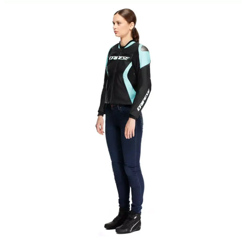 Chamarra de Piel para Mujer Dainese Racing 5 Black/Water