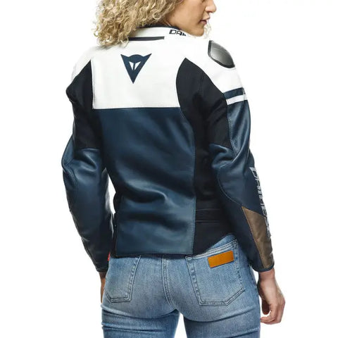 Chamarra de Piel para Mujer Dainese Rapida Black-Iris/White/Tibetan-Platinum