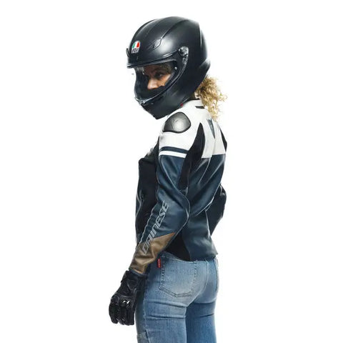 Chamarra de Piel para Mujer Dainese Rapida Black-Iris/White/Tibetan-Platinum