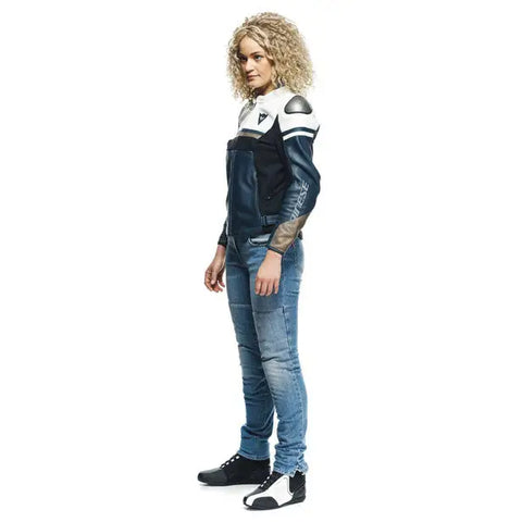 Chamarra de Piel para Mujer Dainese Rapida Black-Iris/White/Tibetan-Platinum