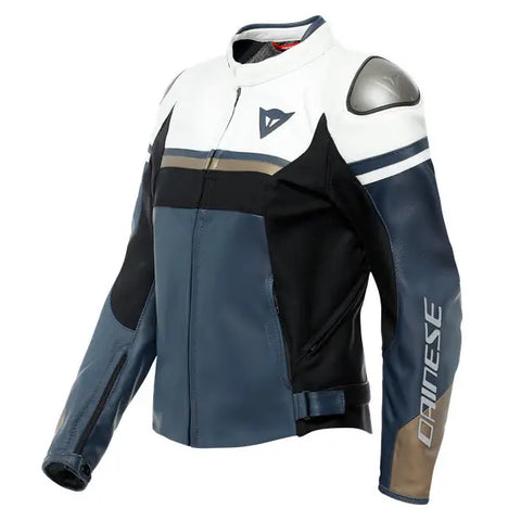 Chamarra de Piel para Mujer Dainese Rapida Black-Iris/White/Tibetan-Platinum