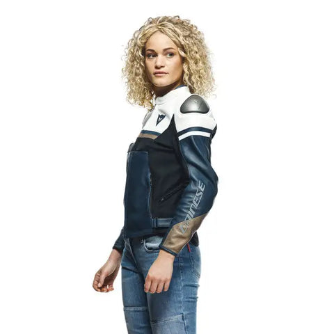 Chamarra de Piel para Mujer Dainese Rapida Black-Iris/White/Tibetan-Platinum