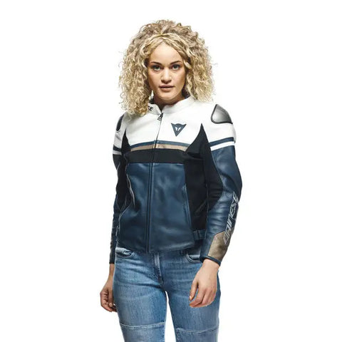 Chamarra de Piel para Mujer Dainese Rapida Black-Iris/White/Tibetan-Platinum