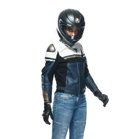 Chamarra de Piel para Mujer Dainese Rapida Black-Iris/White/Tibetan-Platinum