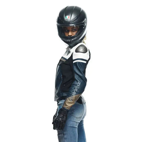 Chamarra de Piel para Mujer Dainese Rapida Black-Iris/White/Tibetan-Platinum