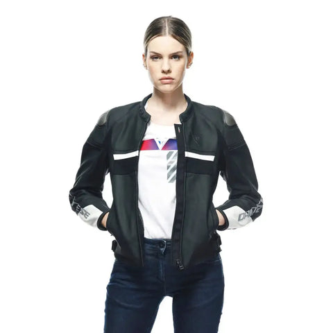 Chamarra de Piel para Mujer Dainese Rapida Black-Matt/White