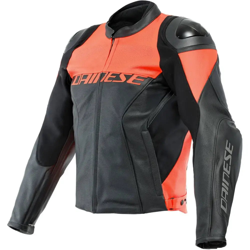 Chamarra de Piel Perforada Dainese Racing 4 Estiva Black/Fluo-Red