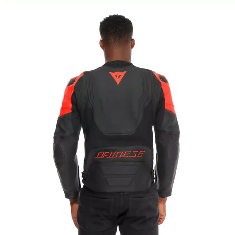 Chamarra de Piel Perforada Dainese Racing 5 Black/Black/Red Fluo