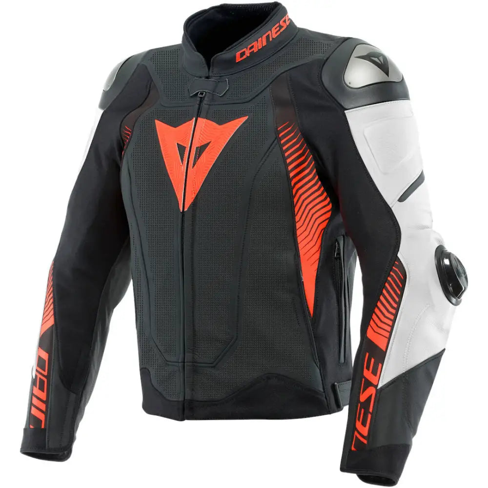 Chamarra de Piel Perforada Dainese Super Speed 4 Matt-Black/White/Fluo Red