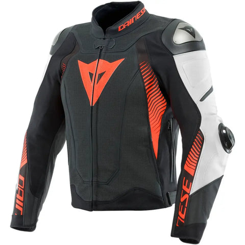 Chamarra de Piel Perforada Dainese Super Speed 4 Matt-Black/White/Fluo Red