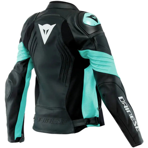 Chamarra de Piel Perforada para Mujer Dainese Racing 4 Estiva Black/Acqua-Green