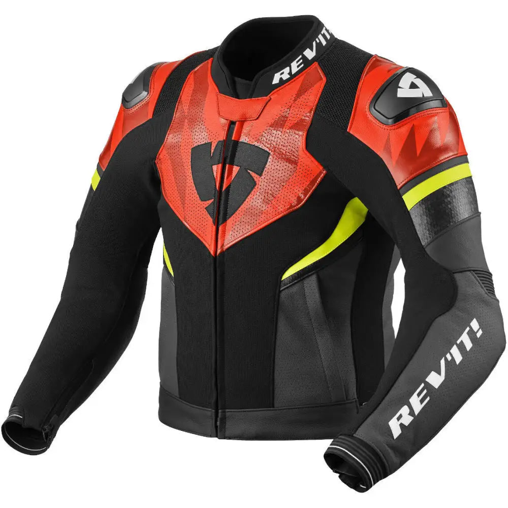 Chamarra de Piel REV'IT! Hyperspeed 2 Air Black/Neón Red