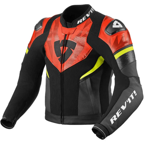 Chamarra de Piel REV'IT! Hyperspeed 2 Air Black/Neón Red