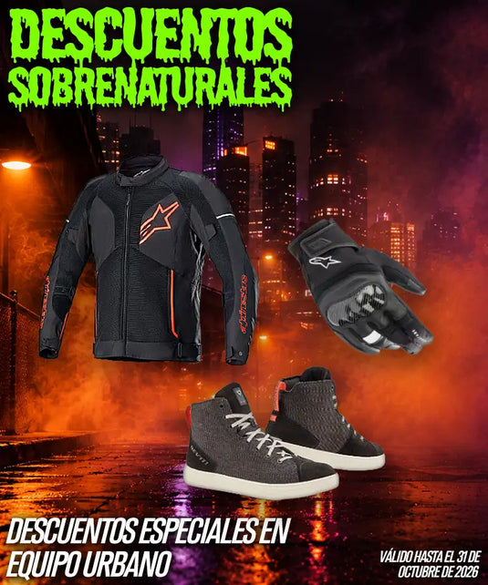 Chaqueta de motociclista Alpinestars negra y naranja con paneles de malla y secciones de armadura reforzadas.