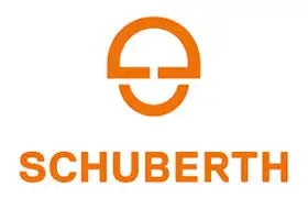 Logotipo de casco Schuberth naranja con un diseño circular y letras en negrita.