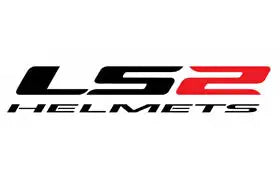 Logotipo de cascos LS2 con diseño en rojo y negro.