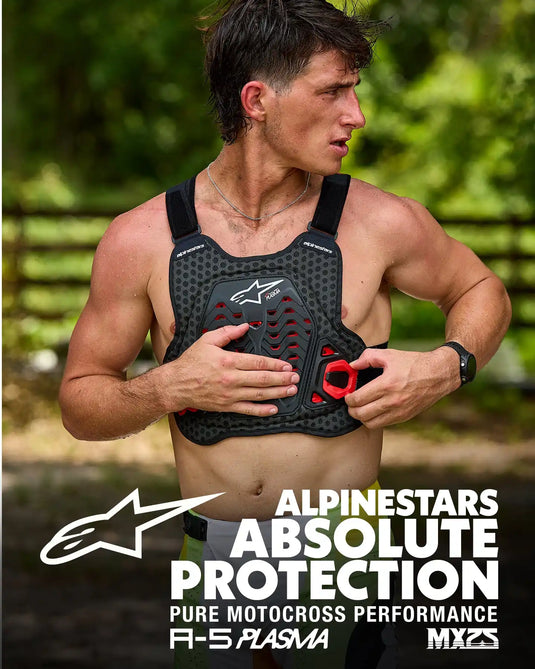 Protector de pecho Black Alpinestars con detalles en rojo